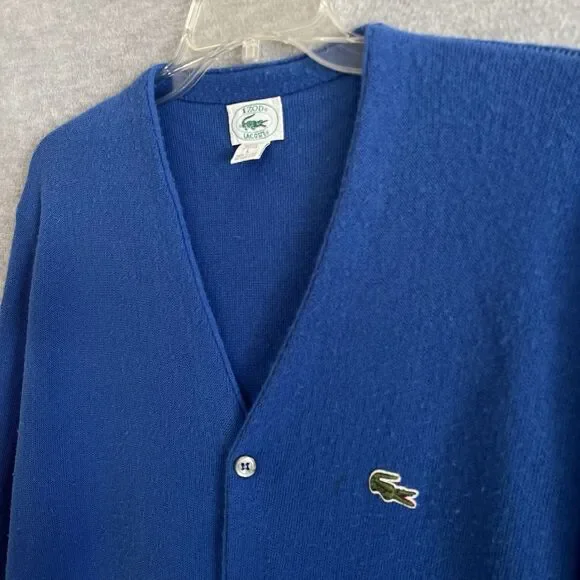 Izod Lacoste Grandpa Cardigan Sweater Mens L Mr Rogers Orlon Vintage Made in USA - Picture 3 of 9